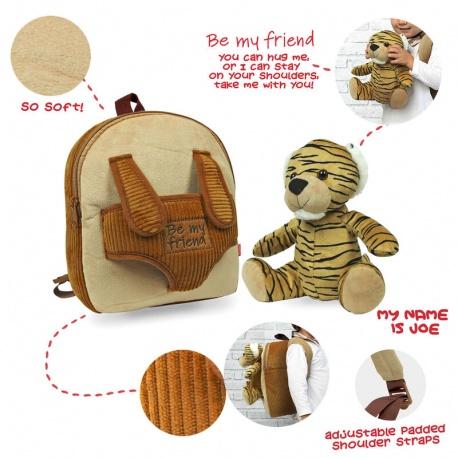 PERLETTI BE MY FRIEND, Detský plyšový batoh s odnímateľnou hračkou TIGER, 13050