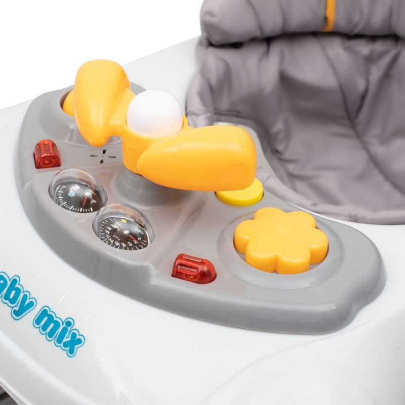 Detské chodítko Baby Mix s volantom a silikónovými kolieskami sivé 4