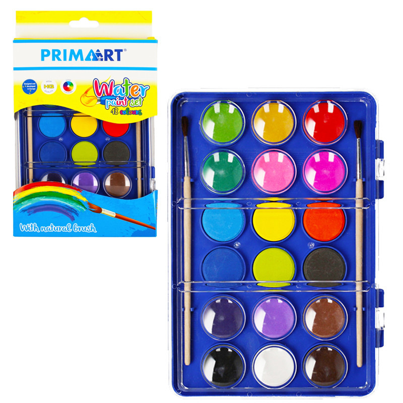 Vodové farby so štetcom v sade