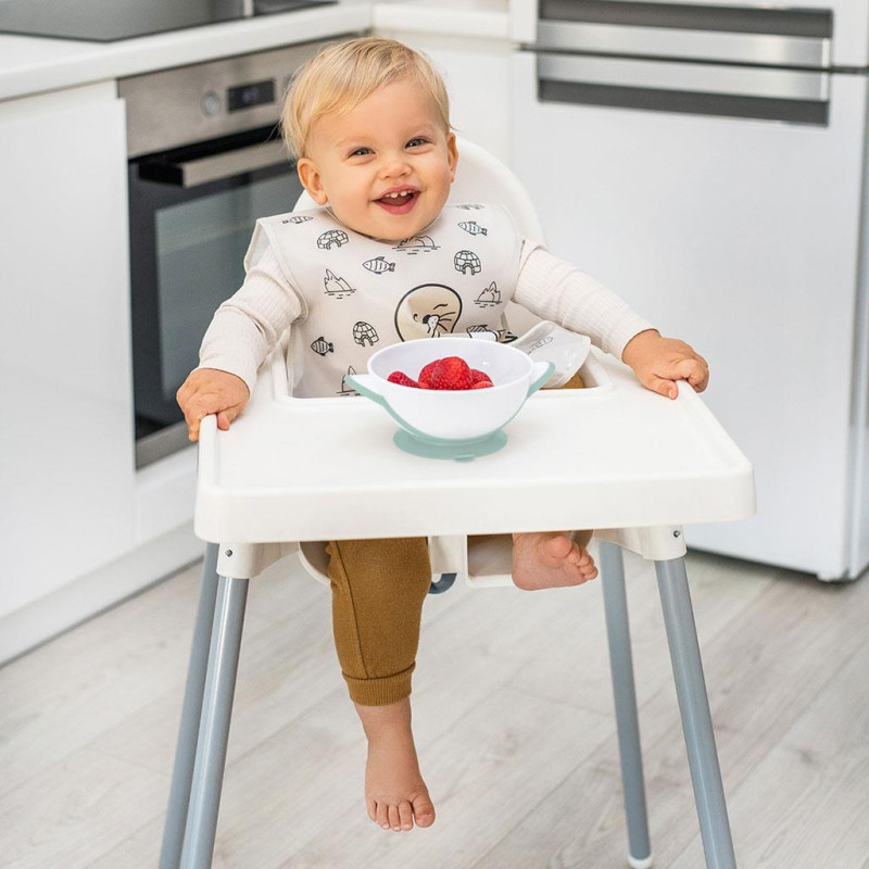 Detská miska s prísavkou a lyžičkou Baby Ono bielo-mätová 5