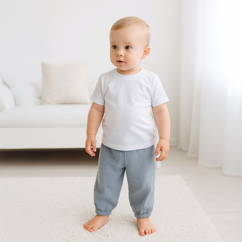 Detská bavlnená súprava tričko a mušelínové nohavice New Baby Kindergarten modro-sivé 110 (4-5r) 3