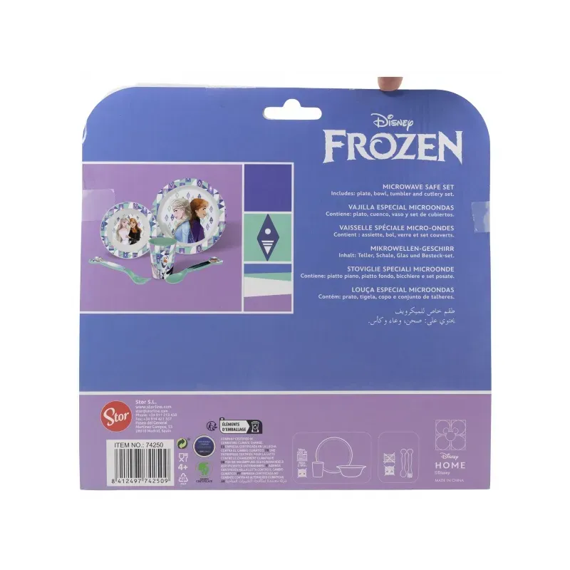 Detský plastový riad, DISNEY FROZEN Micro, tanier, miska, pohár, príbor, 74250