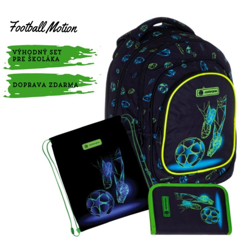 Výhodný set pre školáka Football Motion (ergonomický batoh, peračník s náplňou, vrecúško)