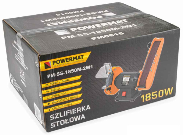 Stolová brúska 2v1, brúsny kameň 150 mm, brúsny pás 656x50 mm, PM-SS-1850M-2W1, POWERMAT 7