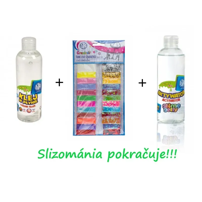 ASTRA Komplet na výrobu slizu SLIME LEPIDLO, AKTIVÁTOR a SADA TRBLIETOK