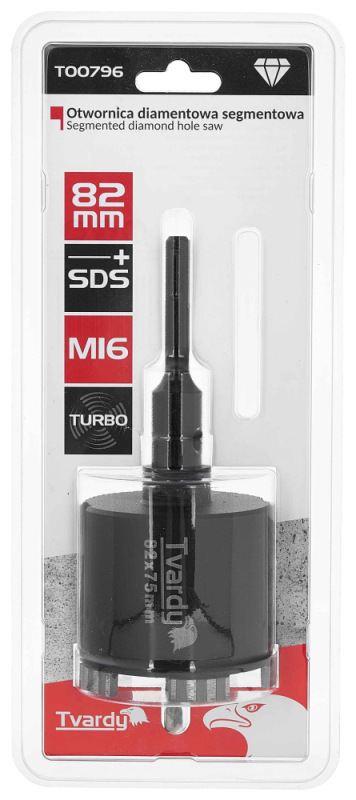 Vrták diamantový korunkový so stredovým vrtákom, priemer 82 mm, upínanie SDS+, M16, TVARDY 7