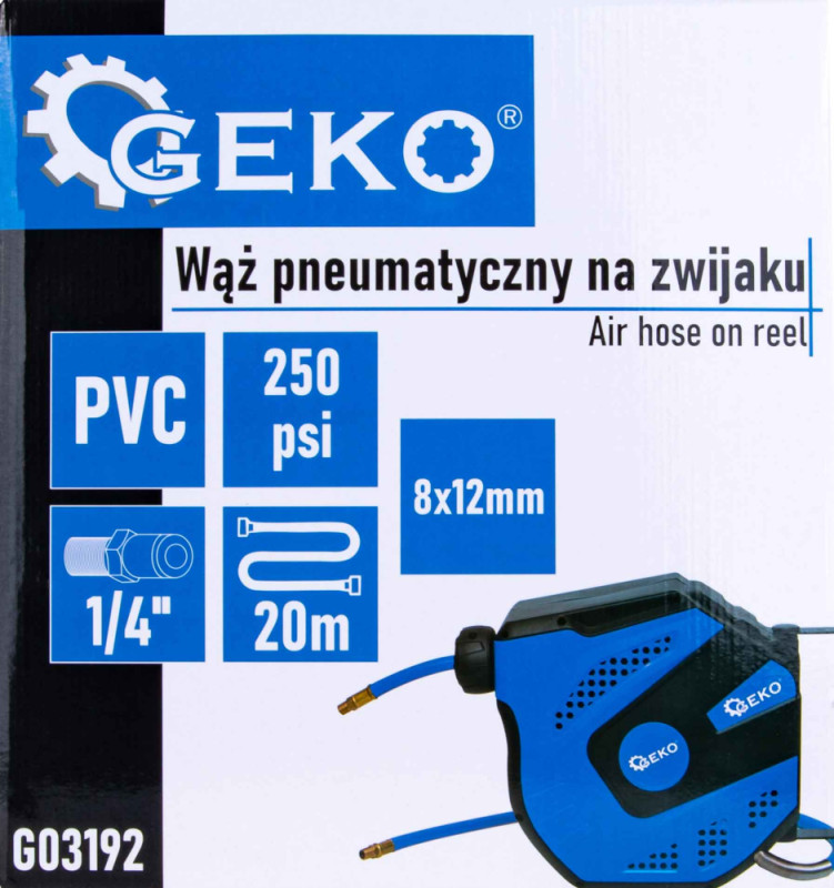 Samonavíjací závesný bubon s hadicou na vzduch, 8x12 mm, dĺžka 20 m, GEKO 16