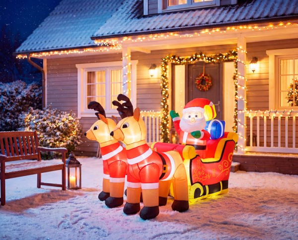 Dekorácia MagicHome Vianoce, Santa na saniach, 7xLED teplá biela, IP44, L-220 cm 1