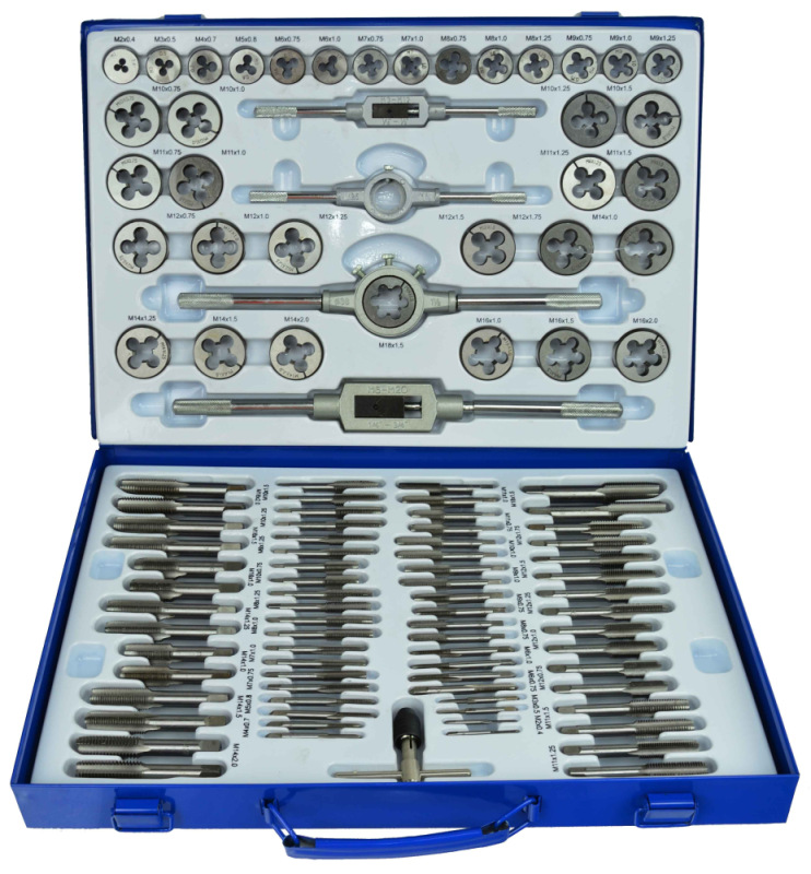 Sada závitníkov a závitových očiek 110- dielna v kazete M2-M18, GEKO