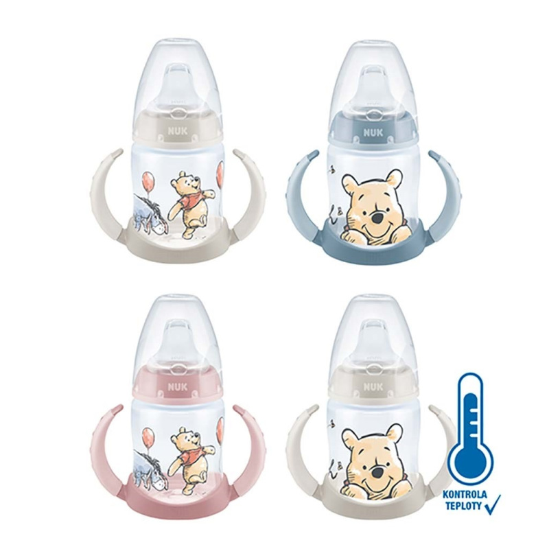Dojčenská fľaša na učenie NUK Medvedík Pú s kontrolou teploty 150 ml béžová oslík 2