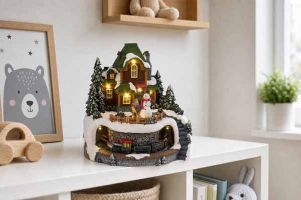 Dekorácia MagicHome Vianoce, Domček s vláčikom, LED, 3xAA, 18,5x18,4x21 cm 1