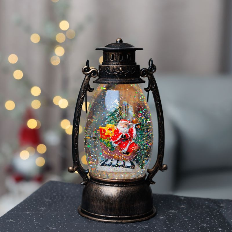 Lampáš MagicHome Vianoce Retro, LED teplá biela, so santom, s trblietkami, čierny, 3xAA, plast, 13x1 3