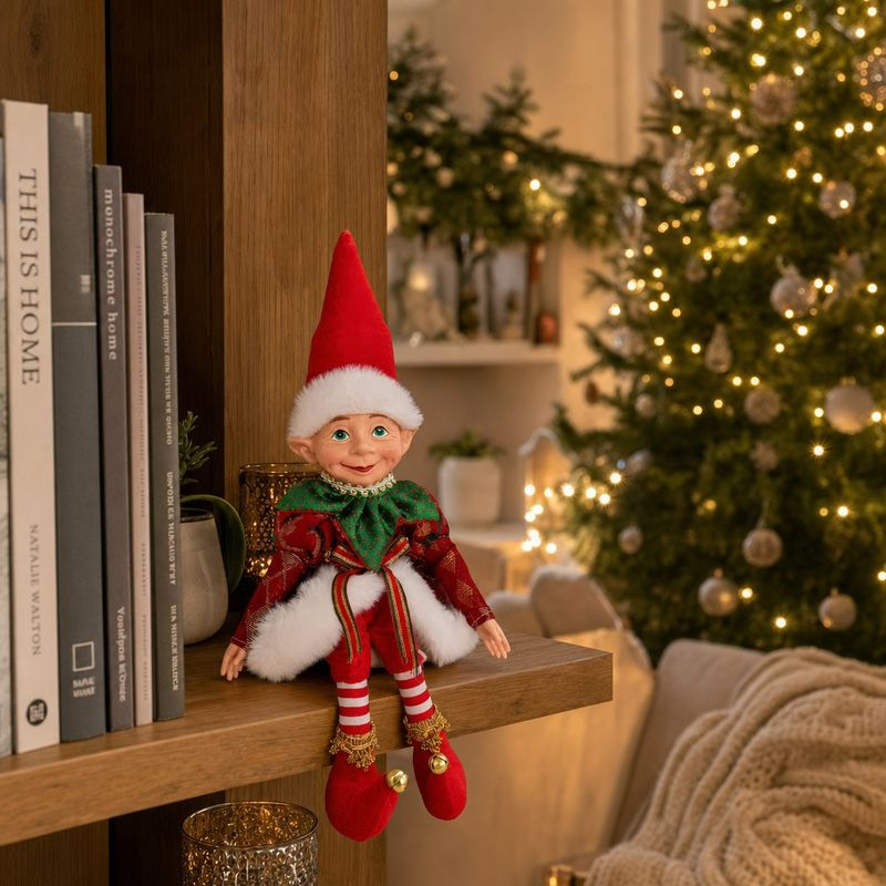 Dekorácia MagicHome Vianoce, elf, textil, červený, 14/35 cm 1