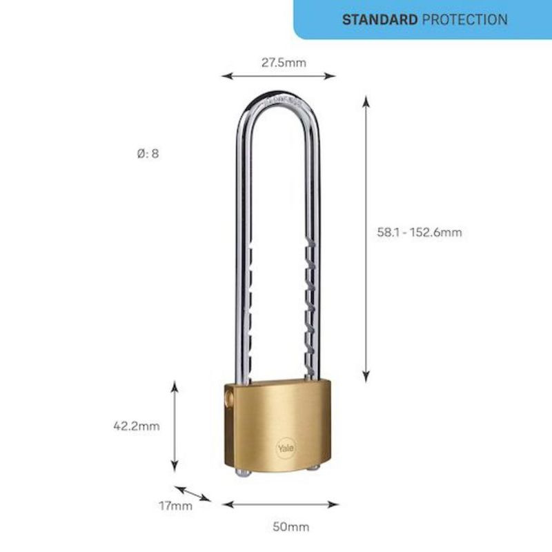 Zámok Yale Y110B/50/155/1, Standard Security, visiaci, s dlhým tŕňom, 50 mm, 3 kľúče 2