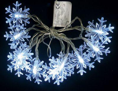 Reťaz MagicHome Vianoce SnowFlake, 10 LED studená biela, jednoduché svietenie, 2xAA, IP20, interi