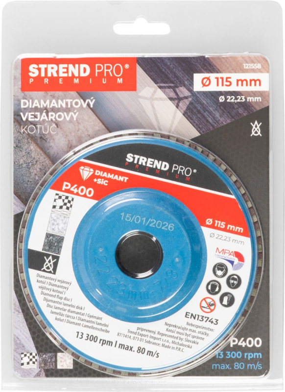 Kotúč Strend Pro Premium 115 x 22 mm, brúsny, P400, diamantový, lamelový 4