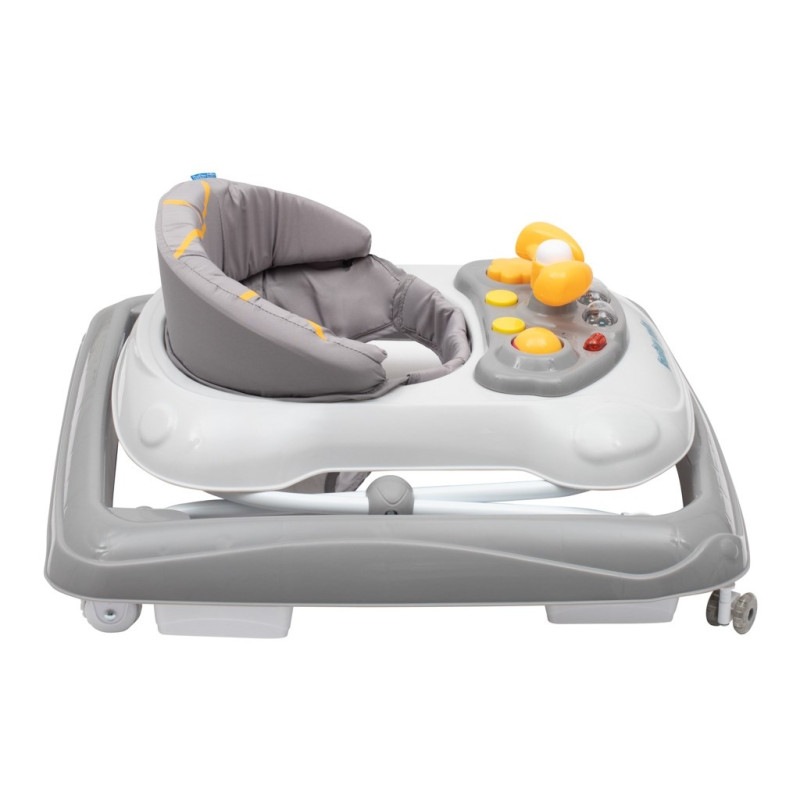Detské chodítko Baby Mix s volantom a silikónovými kolieskami sivé 3