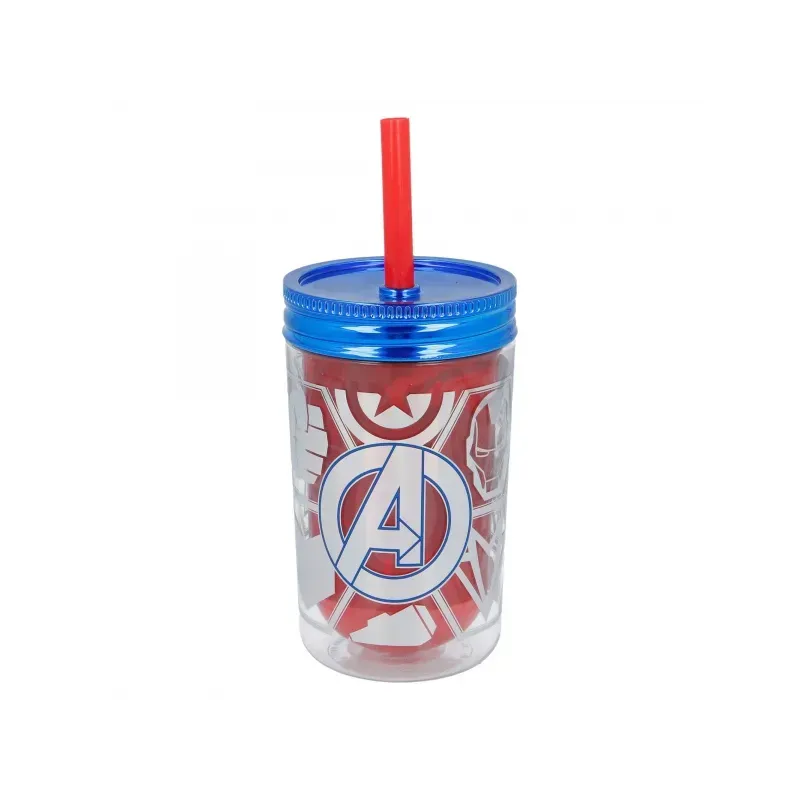 STOR Plastový termo pohár so šrubovacím viečkom a slamkou AVENGERS, 370ml, 13223