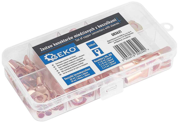 Sada medených konektorov s očkom a termosťahovacou izoláciou, 140-dielna, GEKO 2