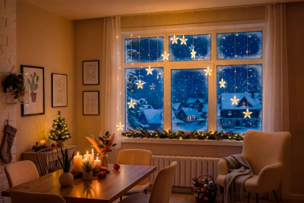 Reťaz MagicHome Vianoce, časovač, záclona, hviezdy, 142xLED, teplá biela, 8 funkcií, 3 m, IP44 1