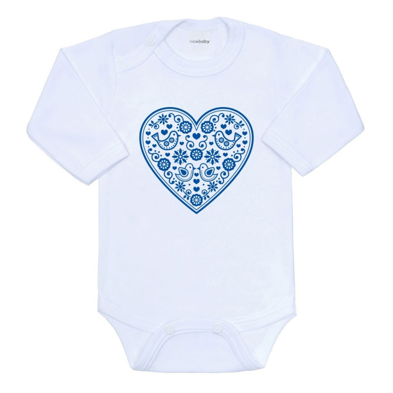 Detské body s potlačou New Baby Ľudový vzor modré srdiečko 68 (4-6m)