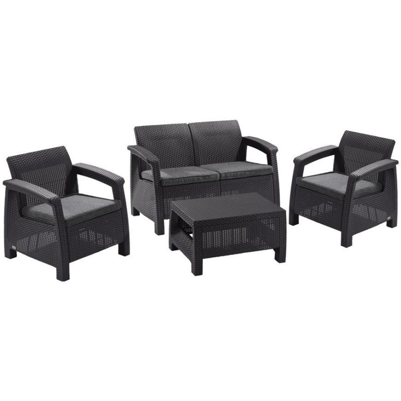 Set terasový Allibert CORFU, graphite/coolgray, stôl, pohovka, 2x stolička