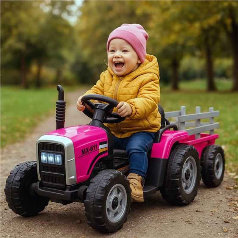 Elektrický traktor Baby Mix Erick s diaľkovým ovládačom ružový 3