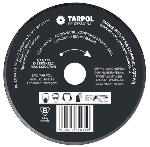 Rašpľa rovná 125 x 3 x 22,2 mm vysoký zub, TARPOL, T-11 3