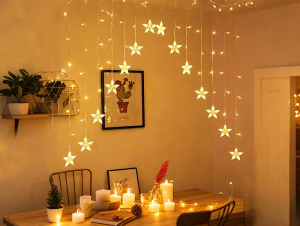 Reťaz MagicHome Vianoce, časovač, záclona, hviezdy, 142xLED, teplá biela, 8 funkcií, 3 m, IP44 2