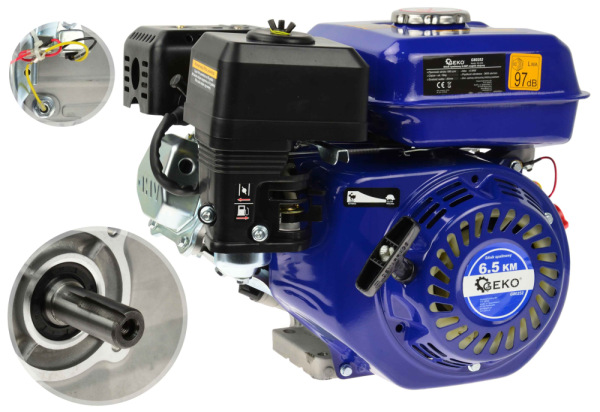 Benzínový štvortaktný spaľovací motor, objem 196 cm3, výkon 6,5 HP, hriadeľ 20 mm, GEKO 9
