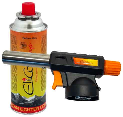 Spájkovacia lampa s piezo zapaľovačom a kartušou 220g, otočný uzáver, ELICO