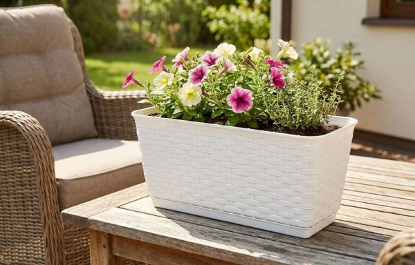 Kvetináč RATOLLA P 12 lit, biely, s podložkou 1