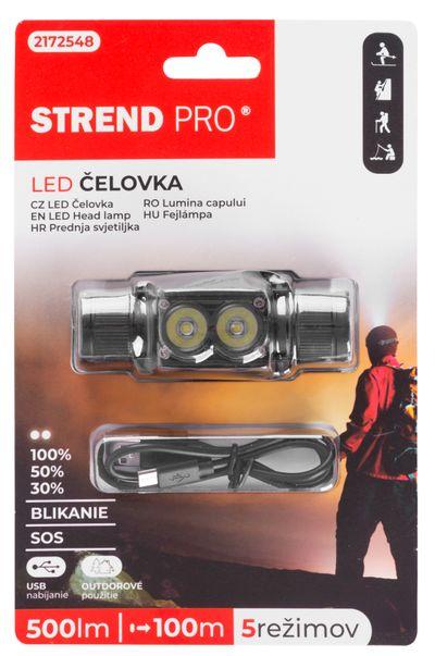 Čelovka Strend Pro Headlight H4016, 2xXPG LED 500 lm, 2000 mAh, USB nabíjanie, vodeodolná, odnímateľ