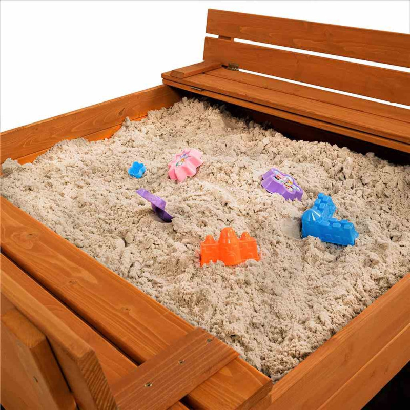Detské drevené pieskovisko s poklopom a lavičkami Baby Mix 120x120 cm 3
