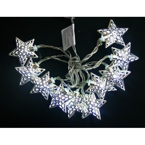 Reťaz MagicHome Vianoce Metal Star, stieborná, 2xAA, interiér