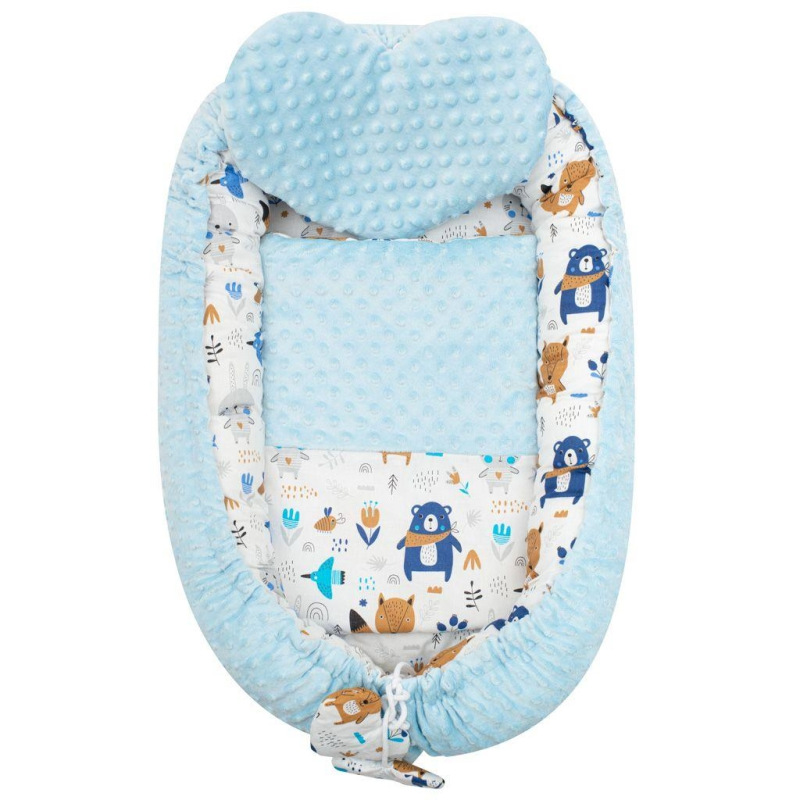 Luxusné hniezdočko s vankúšikom a perinkou New Baby z Minky modré 1