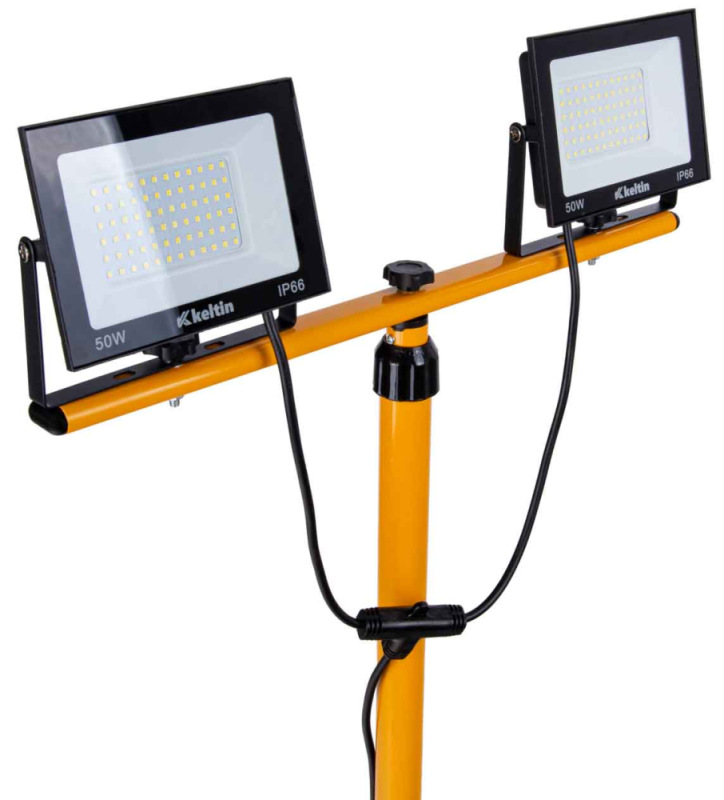 LED reflektor 2x50W s teleskopickým stojanom, studená biela 6500K, KELTIN 7