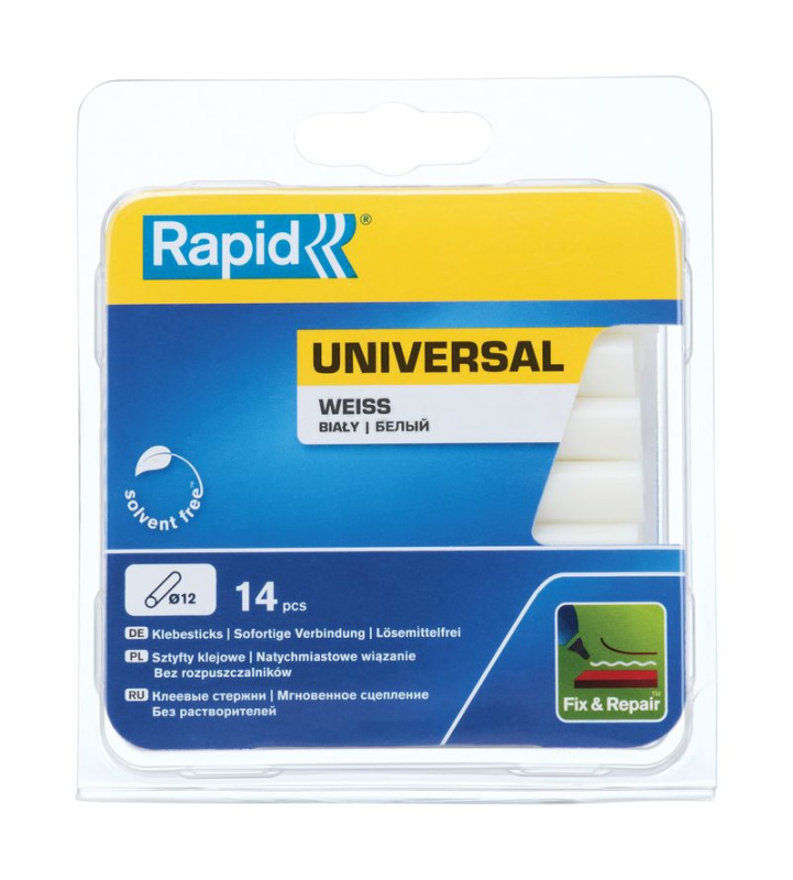 Tyčinka RAPID, 12x94 mm. univerzálna biela,, 14 ks, tavná, lepiaca, náplň do tavnej pištole 2