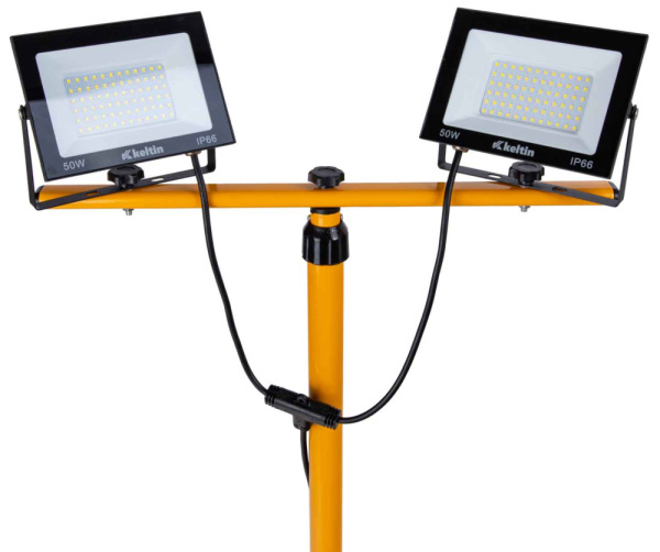 LED reflektor 2x50W s teleskopickým stojanom, studená biela 6500K, KELTIN 5