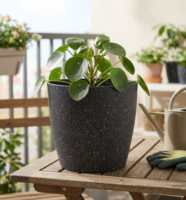 Kvetináč Strend Pro Stone, 28x26 cm, čierny, efekt kameňa 1