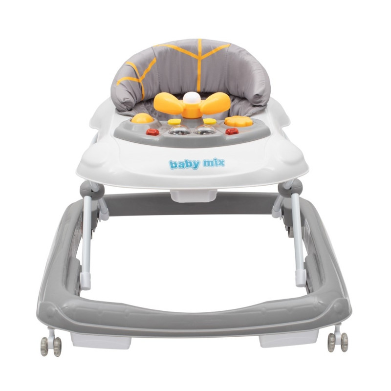 Detské chodítko Baby Mix s volantom a silikónovými kolieskami sivé 1