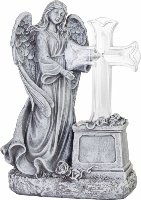Dekorácia MagicHome, Anjel s krížom, LED, polyresin, na hrob, solar, 16x10x23 cm 1