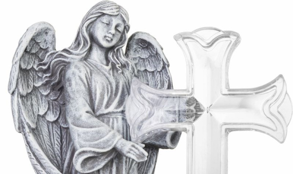 Dekorácia MagicHome, Anjel s krížom, LED, polyresin, na hrob, solar, 16x10x23 cm 2