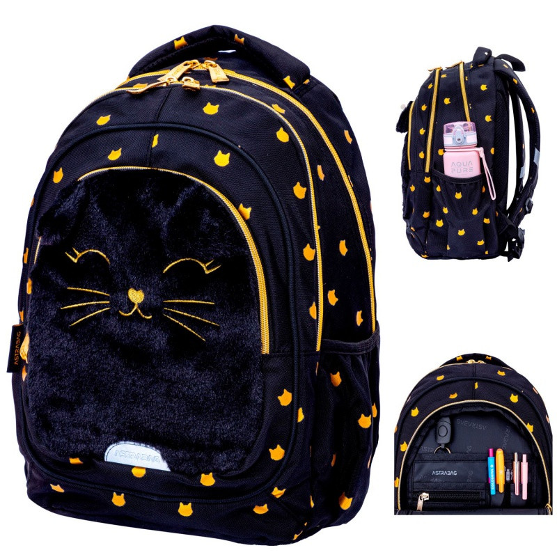 Školský batoh pre prvý stupeň AstraBAG FLUFFY KITTY BLACK, AB330, 502025021
