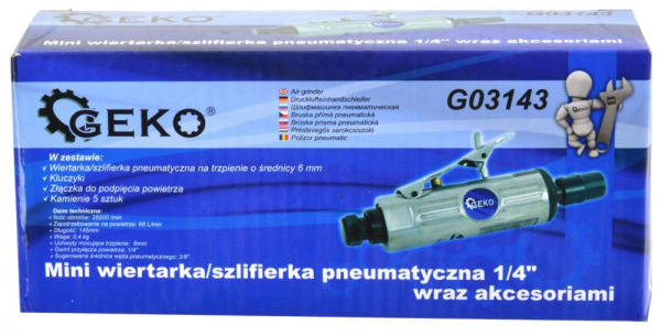 Mini brúska pneumatická, 1/4" výstup na vzduch, 5 brúsnych kameňov, GEKO 3
