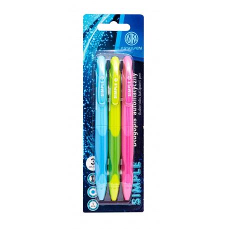 3ks - ASTRAPEN SIMPLE, Guľôčkové pero 1mm, modré, blister, mix farieb, 201022014