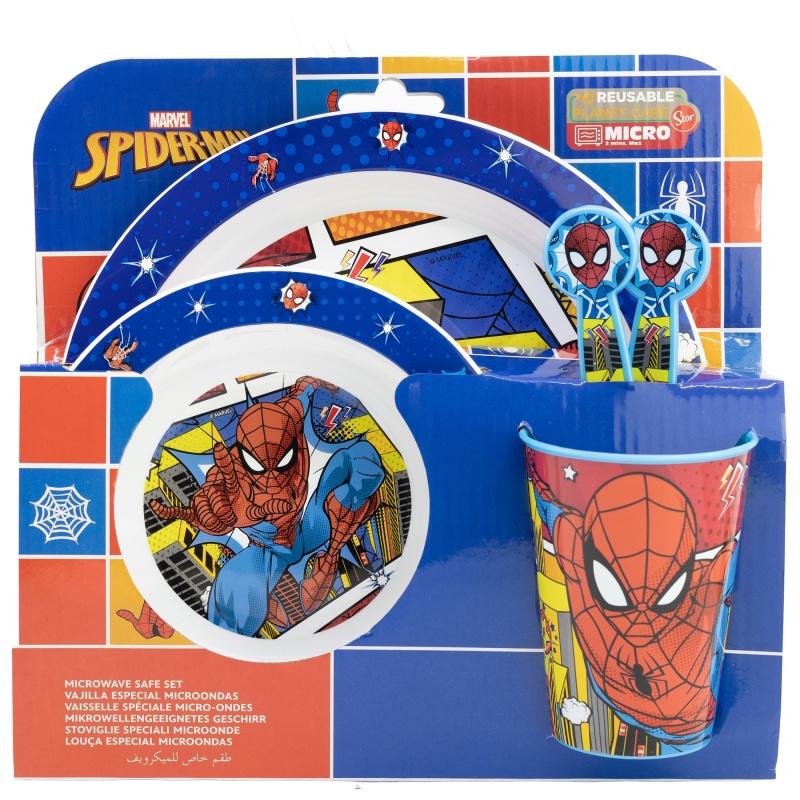 STOR Detský plastový riad Spiderman (tanier, miska, pohár, príbor), 74750