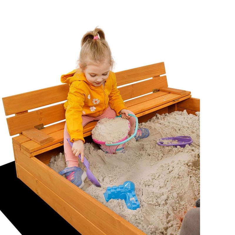 Detské drevené pieskovisko s poklopom a lavičkami Baby Mix 120x120 cm 4