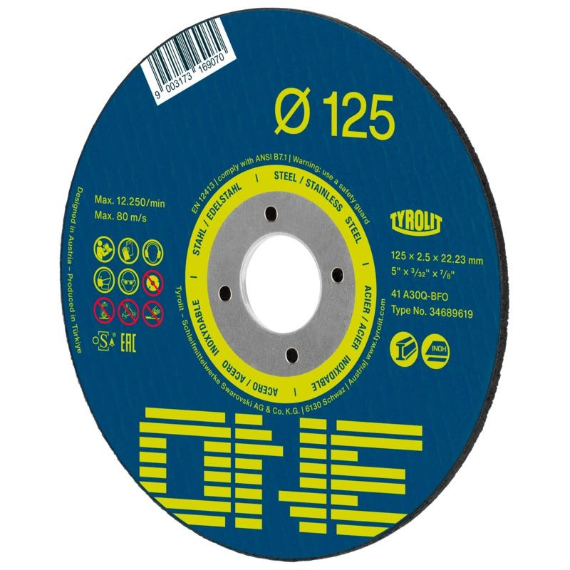 Kotúč Tyrolit ONE 125x3,0x22,23mm, A 30 Q-BFO, 2v1, oceľ/nerez, vypuklý 1