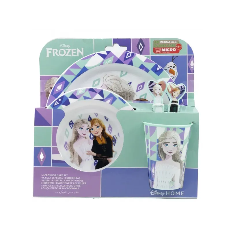 Detský plastový riad, DISNEY FROZEN Micro, tanier, miska, pohár, príbor, 74250